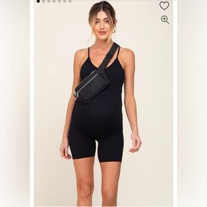 Black Ribbed Biker Short Maternity Romper, NWOT size Medium/Large